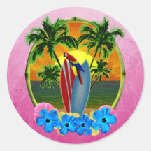 Pink Tropical Sunset Round Sticker