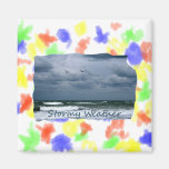 Plage orageuse avec le texte d'image de mouettes magnets pour réfrigérateur