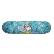 Plate-forme de fille d'aquarelle planches à roulettes