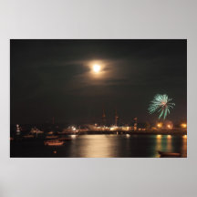 Plymouth-Hafen-Vollmond-Feuerwerke Posterdrucke
