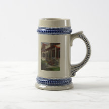 Porche avec des pots de pensées mug à café