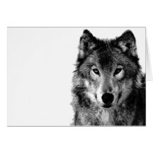 Portrait de loup noir et blanc carte de vœux