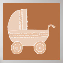 Poussette de bébé beige démodée sur Brown Affiche