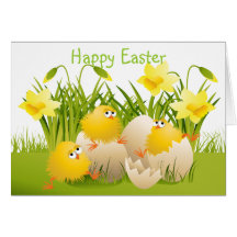 Poussins et jonquilles mignons de Pâques Cartes