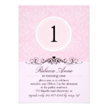 Premier invitation d'anniversaire de damassé rose 