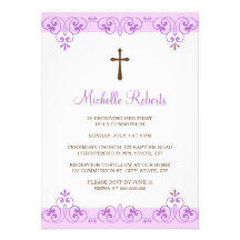 Premier invitation de communion de damassé violett