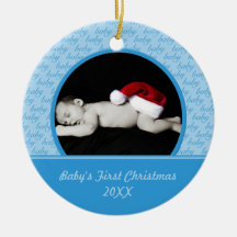 Premier ornement de photo de Noël de bébé bleu