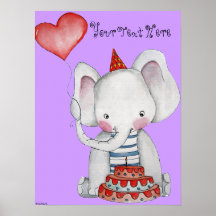 Première affiche d'éléphant d'anniversaire pour de