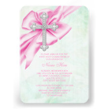 Première communion assez de rose et de vert faire-parts