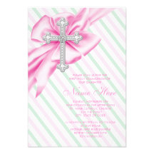 Première communion assez de rose et de vert carton d'invitation