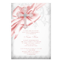 Première communion de croix rose de damassé invitation personnalisable