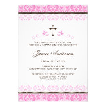 Première confirmation de communion de filles roses faire-parts