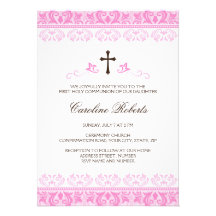Première confirmation de communion de filles roses invitations personnalisées