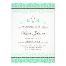 Première confirmation de communion de filles verte faire-parts