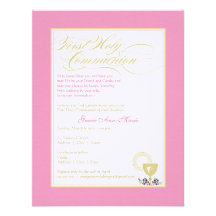 Première invitation de communion de fille - rose