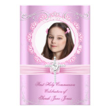 Première photo assez rose de sainte communion de f invitations personnalisées