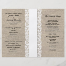 Programme blanc rustique de mariage de ruban de de prospectus personnalisés
