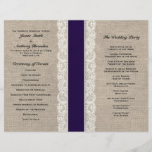 Programme rustique de mariage de ruban de marine d prospectus en couleur