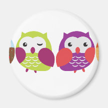Quatre hiboux colorés magnets
