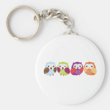 Quatre hiboux colorés porte-clef