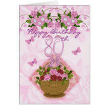 quatre-vingtième Madame d'anniversaire, roses et f Carte