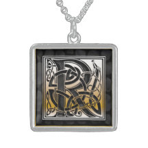 R-Anfangsmonogramm "keltische schwarze Stein" Hals