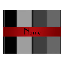 Rayures grises et rouges nommées personnalisées cartes postales