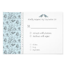 Réponse bleue heureuse des oiseaux RSVP abordable Faire-part Personnalisé