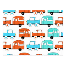 Retro Campings-Anhänger-Türkis-orange Vintages Aut Postkarten