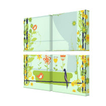 Retro Vögel und Blumen Leinwand-Druck 2
