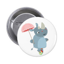 Rhino mit Regenschirm auf Unicycle-Knopf-Abzeichen Anstecknadelbutton