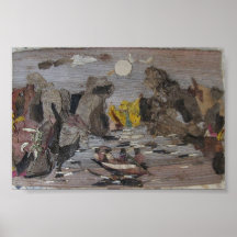 Rivière de montagne avec le bateau posters