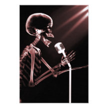 RÖNTGENBLICK-SKELETON GESANG AUF RETRO MIC - ROT EINLADUNGEN