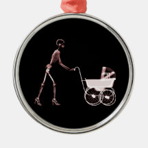 RÖNTGENSTRAHL-SKELETON FRAU U. KINDERWAGEN - ROT WEIHNACHTSORNAMENT