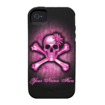 Rosa Chrom-Totenkopf mit gekreuzter Knochen iPhone Vibe iPhone 4 Hüllen