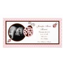 rosa Foto-Geburts-Mitteilung des Marienkäfer-4x8 Personalisierte Photo Karte