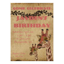 Rosa Giraffes  Birthday Invitation invitations