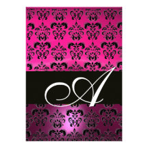ROSA LILA SCHWARZES DAMAST-MONOGRAMM, pinkfarbenes Einladungen