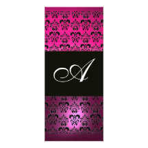 ROSA LILA SCHWARZES DAMAST-MONOGRAMM, pinkfarbenes Individuelle Einladungen
