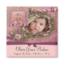 Rosa Rosen-Baby-Mädchen-Foto-Geburts-Magneten