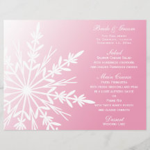 Rosa und weißes Schneeflocke-Winter-Hochzeits-Menü Individuelle Flyer