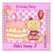 Rose d'anniversaire de la fille de l'enfant le 3èm invitations personnalisées