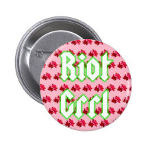 Rose d'insigne de bouton de Grrl d'émeute, vert Badge