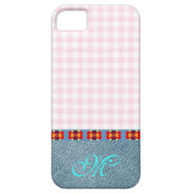 Rose Girly de denim de monogramme d'initiale de mo Étui iPhone 5