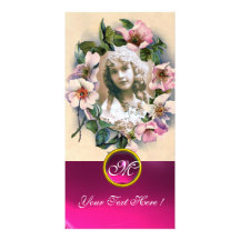 ROSES SAUVAGES AVEC LE MONOGRAMME FUCHSIA ROSE DE  CARTE AVEC PHOTO