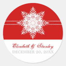 Roter Winter der Schneeflocke Save the Date weddin Runder Aufkleber