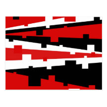 Rotes geometrisches gestreiftes postkarte
