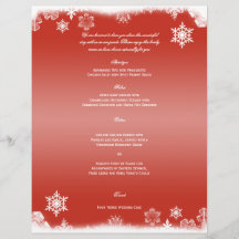 Rotes und weißes Schneeflocke-Hochzeits-Menü Individuelle Flyer