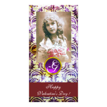 Rouge POURPRE ANTIQUE de monogramme d'améthyste de Cartes De Vœux Avec Photo