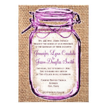 Rustic Country Mason Jar Burlap Wedding Invitation